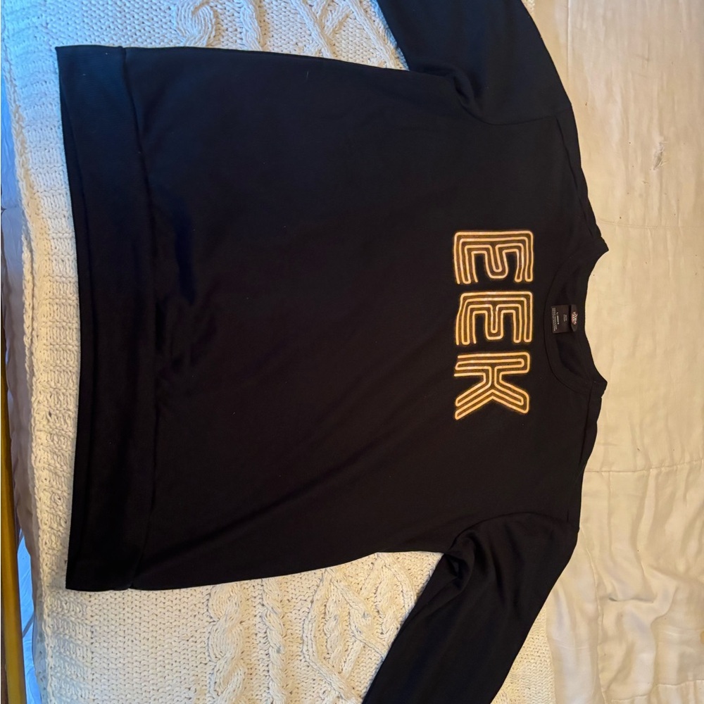 Black Crewneck Sweater with Gold Lettering